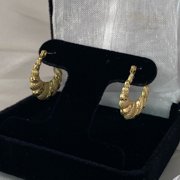 14K YELLOW GOLD croissant hoop earrings REAL GOLD 🥐 - Picture 3 of 12